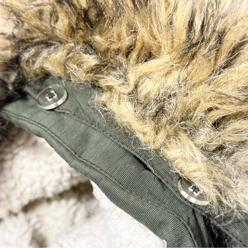 American Eagle Army Green Fur Trim Removable Hood Full Zip Jacket Coat Size XS - Picture 5 of 12